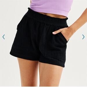 Black Cotton Gauze High-Rise Shorts M – Coastal Cottagecore Summer Staple